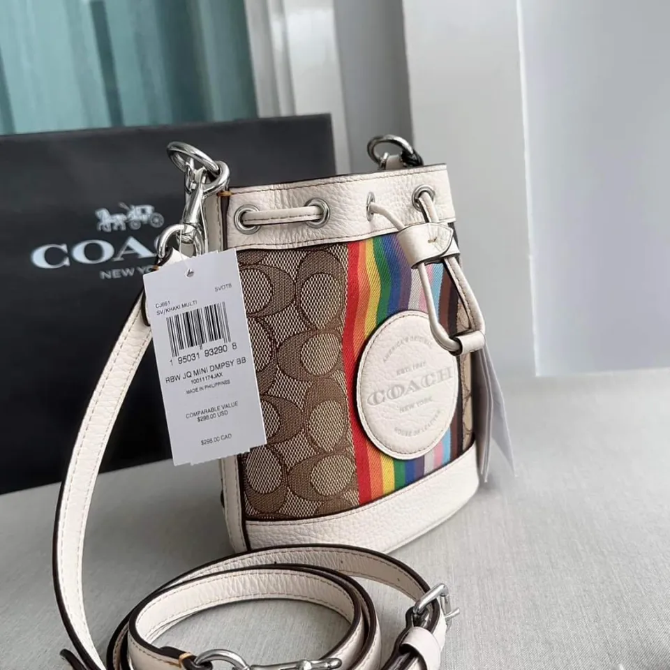 NWT Coach Mini Dempsey Bucket Bag In Signature Jacquard With Stripe And  Coach