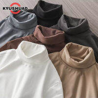 KYUSHUAD สีทึบคอเต่าของผู้ชายผ้ากำมะหยี่บางๆอบอุ่นเสื้อยาวปิดถึงก้นเรียบง่ายสบายๆและเสื้อยืดอเนกประสงค์