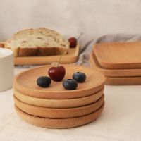 ☸▧❅ Japanese Dessert Plate Wooden Dish Dishware Round Square Dinner Plate Bread Dish Plate Snack Fruit Tray Storage Kitchen Supplies