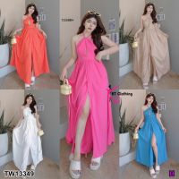 13349 Dress แม็กซี่เดรส เชือกคล้องคอ ผ่าแหวกหน้า maxi dress, halter neck, split front