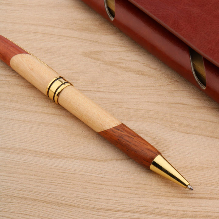 โรงเรียนสำนักงานเครื่องเขียนคู่สีไม้ปากกาหมึกแห้งที่ซับซ้อนสีทองของขวัญสีขาวและสีแดง