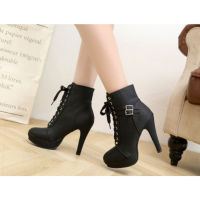 Plus Size Ankle Boots Women Platform High Heels Female Lace Up Womens Shoes Buckle Woman Short Boot Ladies Footwear