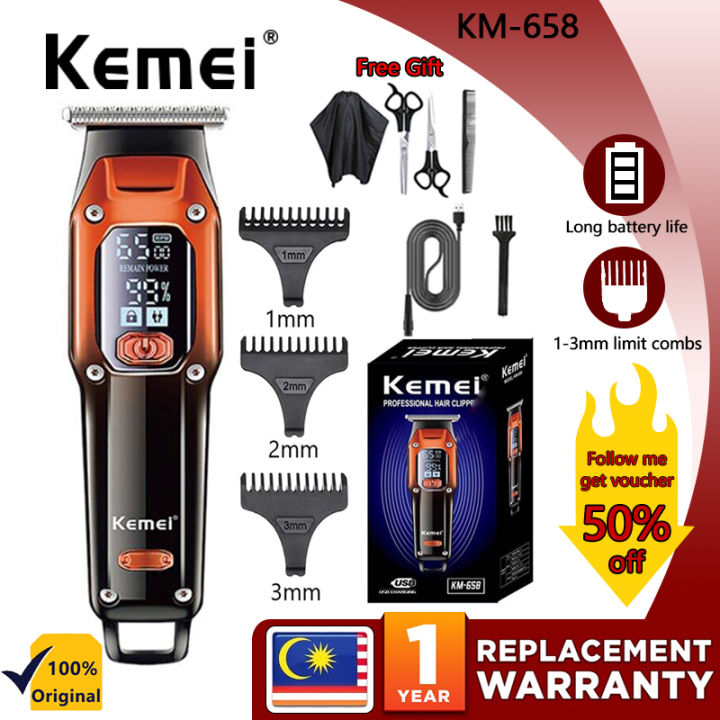 KEMEI KM-658 Razor Hair Cut Rechargeable Hair Clipper Cordless LCD ...
