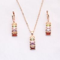 [COD] and cross-border earrings necklace two-piece rose gold zircon set womens rectangular shape