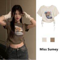 ?สุดพิเศษ ส่งไวจากไทย พร้อมส่ง  MISS SUMEY เสื้อยืดครอป คอกลม พิมพ์ลายการ์ตูน สไตล์เกาหลี สําหรับผู้หญิง คุณภาพดี