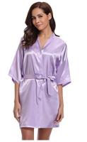 Women Silk Satin Short Night Robe Solid Kimono Robe Fashion Bath Robe Sexy Bathrobe Peignoir Femme Wedding Bride Bridesmaid Robe