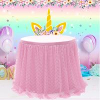 ‘；’ Rosy Lace Table Skirt Tutu Tablecloth For Baby Shower Birthday Party Decorations Banquet Wedding Home Party Table Supplies