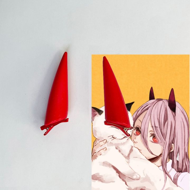 Anime Chainsaw Man Hair Clip Red Evil Demon Horns Power Cosplay Hairpins  Headwear Halloween Costume Party Props Gift