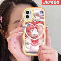 เคส JIUMOO สำหรับ VIVO เคส Y01 Y15a Y15s ลายการ์ตูน3D กระต่ายน่ารักแฟชั่นขอบครีมเวฟขอบเคสโทรศัพท์แบบใสสีสันสดใสป้องกันเลนส์กล้องเคสนิ่มโปร่งใสเคสซิลิโคนกันกระแทก