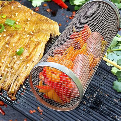 Barbecue Rolling Grill Basket BBQ Net Tube Grill Basket BBQ Campfire Grid Family Travel Camping Picnic Cookware
