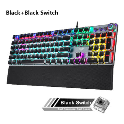AULA F2088 Mechanical Gaming Keyboard 104 Punk Keys Removable Hand Rest Multimedia Knob RGB Anti-ghosting Wired Games Keyboards