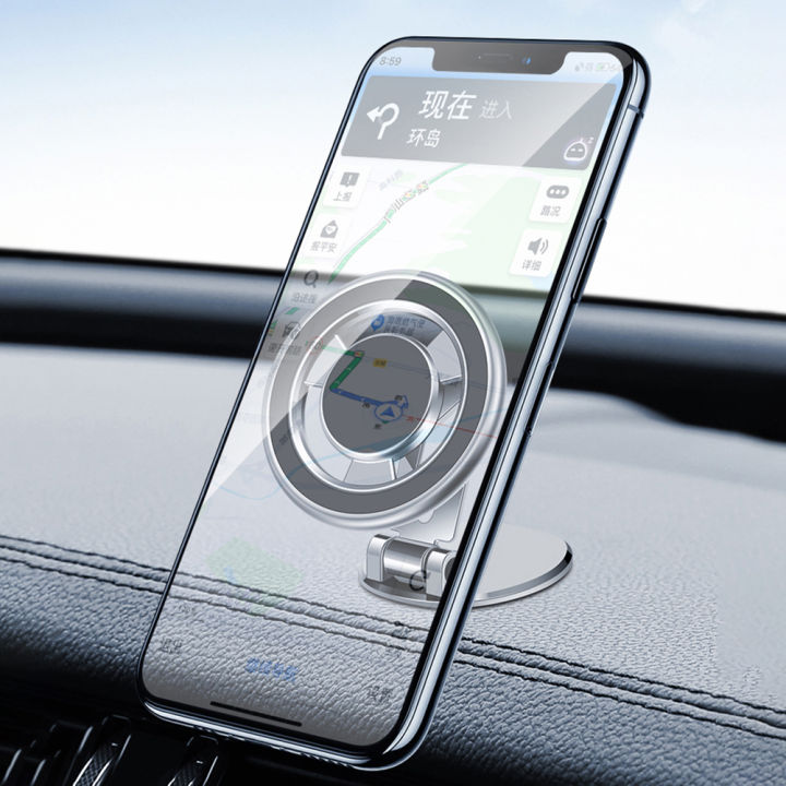 กระจกบังลมติดแน่นแดชบอร์ดแม่เหล็ก360หมุนได้พับได้สำหรับ-iphone-14-13-12-pro-max