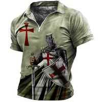 MenS Zip Polo Shirt 3d Printed Crusades Vintage Male Oversized T-Shirt Blouse Casual Street Vacation Y2k Tee Zip Polo Clothing