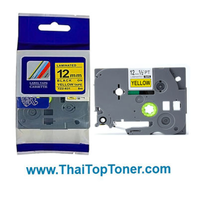 เทปพิมพ์อักษร Brother TZE 631 (เทียบเท่า)  12mm  อักษรดำพื้นเหลือง