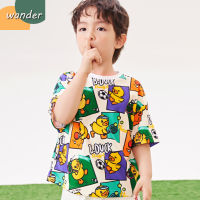 WANDER เสื้อเช็้ตเด็กชาย เสื้อผ้าเด็กผช พิมพ์ลายการ์ตูนเป็ดเหลืองน่ารัก เสื้อยืดแขนสั้นผ้าฝ้ายระบายอากาศได้ดีสำหรับเด็ก23717