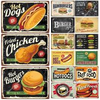 Fast Food Tin Sign Plaque Metal Plate Hot Dog Hamburger Poster Wall for Diner Bar