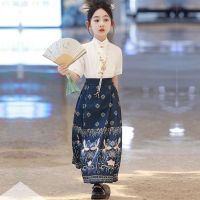 【Ready】? Horse face skirt girl summer childrens Hanfu Chinese style suit national style girl thin ancient style Tang suit summer