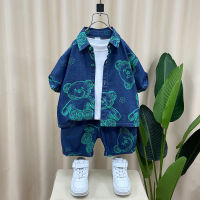 Boy Summer Clothing Denim Short Sleeve Shirt Outfit 2023 New Childrens Summer Clothing Trendy Handsome Clothes Boys