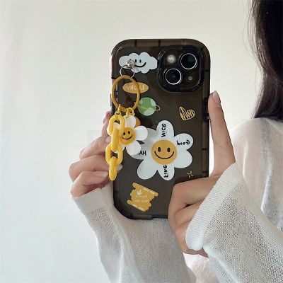 （cold noodles）   เคสโทรศัพท์จี้ดอกทานตะวันน่ารักสำหรับ iPhone 14 Plus 11 12 13 Pro Max 14Pro XR X XS Max Soft Clear Cover Smile Daisy ดอกไม้ Capa