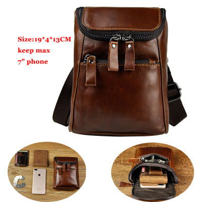 Crazy Horse Leather Multifunction Casual Daily Fashion Small Messenger One Shoulder Bag Designer Waist Belt Bag Phone Pouch 021