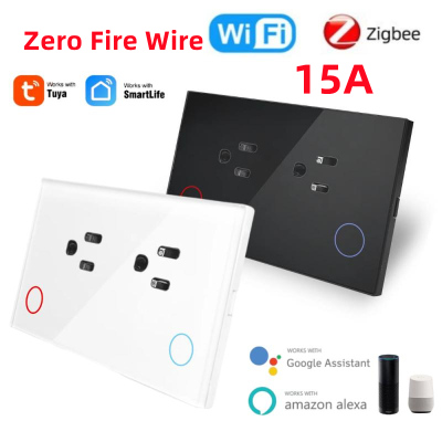 Jiuch Tuya แผงเต้าเสียบ US Steker Saklar สัมผัสอัจฉริยะ,WiFi ZigBee 15A Smart Life APP ทำงานร่วมกับ Alexa การควบคุมด้วยเสียงต้องเป็นกลาง