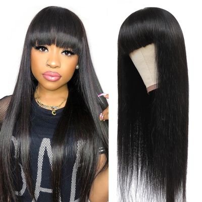 Jarin Straight Hair Wigs Brazilian Human Hair Wig With Bangs Remy Full Machine Made Wig for Women Natural Color Free Ship