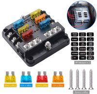 6-Way Fuse Box Blade Fuse Block Holder Screw Nut Terminal W/Negative Bus 5A 10A 15A 20A Free Fuses LED Indicator for Car Marine Fuses Accessories