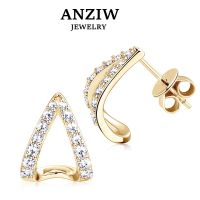 Anziw เต็ม Moissanite วางต่างหูสตั๊ดเงิน925สเตอร์ลิงเรขาคณิตเจาะต่างหูสำหรับผู้หญิงเครื่องประดับ D สีเพชรของขวัญ