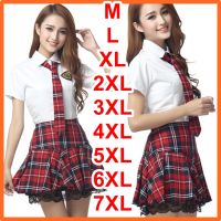 พร้อมส่ง?M-7XLชุดนักเรียนญี่ปุ่น ครบไซด์ สก๊อตแดง เน็คไทค+เข็มโรงเรียน+เสื้อ+กระโปรง พร้อมส่ง ?เลื่อนขวาดูสินค้า