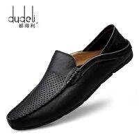 [Chaopu shoes] DUDELI รองเท้าส้นกลวงสำหรับฤดูร้อนแบบอิตาลีรองเท้าโลฟเฟอร์หนังแท้แบรนด์หรูลำลองสำหรับบุรุษรองเท้าเรือระบายอากาศสวมบนรองเท้าหนังนิ่ม