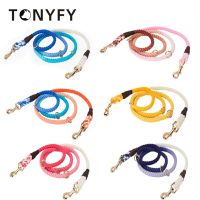 210cm Pet Double Leash Gradient Colour Cotton Rope with Metal Buckle Adjustable Hangable Dog Tag Dog Outdoor Training Supplies Leashes