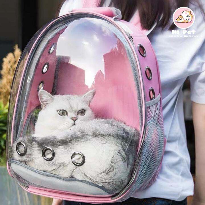 milly-house-pet-travel-backpack-pink-กระเป๋าเป้สะพายหลัง-พลาสติกแข็งแคปซูลแคปซูลระบายอากาศกระเป๋าเป้แบบใสสำหรับแมวลูกสุนัขและกระต่าย-สีชมพู