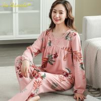 4XL Big Size Pajamas Set for Women Floral Printing Design Autumn Winter New Cotton Sleepwear for Ladies Long Sleeves Pijama Suit