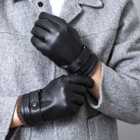Black Leather Gloves For Men Winter Genuine Leather Gloves With Velvet Lining Warm Mittens Windproof Driving Mittens NR264