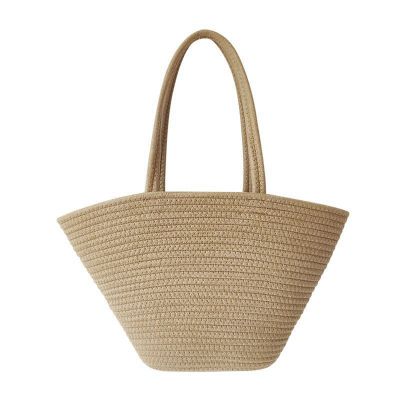 Fashion Retro Cotton Rope Woven Straw Bag Capacity High-End Sense Tote Women for Travel, Holiday, Shopping, Party