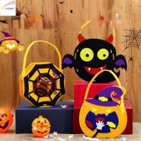 HILBAT ผ้าไม่ทอ ถุงขนมฮาโลวีนแบบทำมือ ค้างคาวผีผี หลอกหรือปฏิบัติ DIY Trick or treat BAG ตะกร้าของขวัญ อีวีเอ กระเป๋าใส่ฟักทอง อนุบาลอนุบาล