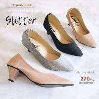 รองเท้าไซส์ใหญ่ คัชชู glitter Bigsize 41-45 กลิตเตอร์หัวแหลม รองเท้าส้นสูง 2 นิ้ว