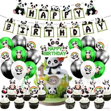 Amazon.com: Panda Bear happy Birthday Cake Topper Animal Zoo Themed Kids  Boy Girl family Party Decorations Supplies Black Sparkle Decor LIANGSS :  Grocery & Gourmet Food