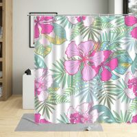 Cartoons Colorful Flower Printing Shower Curtains Green Palm Leaf Waterproof Bathroom Decor Polyester Fabric Curtain With Hooks