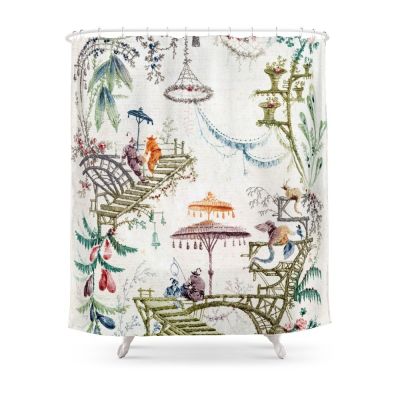 Enchanted Forest Chinoiserie Shower Curtain With Hooks Home Decor Waterproof Bath Creative 3D Print Bathroom Curtains