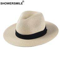 SHOWERSMILE Panama Hat Men Classic Straw Jazz Hat Women Beige Outdoor Casual Hawaiian Ribbon Sun Protection Summer Hat Unisex