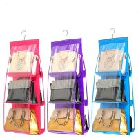 6 Pocket Hanging Handbag Organizer for Wardrobe Closet Transparent Storage Bag Door Wall Clear Sundry Shoe Bag with Hanger Pouch