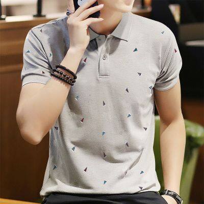 Polo shirt เสื้อโปโลแขนสั้นพิมพ์ลายใบไม้ฤดูร้อนของผู้ชาย