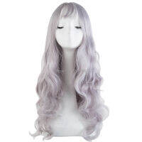 Fei-Show Synthetic Heat Resistant Fiber Long Curly Silver Grey Thin Bangs Hair Costume Cosplay Wigs Carnival Events Hairpiece