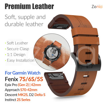 Zenia เป็นมิตรกับผิว 20 มม. เปลี่ยนหนัง PU QUICK RELEASE Easy Fit Watchband สายรัดข้อมือ Wtach สำหรับ Garmin Descent MK2S Fenix 7S 6S Pro Solar Sapphire 5S Plus D2 Delta S Instinct 2S Camo Surf Epix Pro (Gen 2) 42mm Approach S70-42mm เครื่องประดับ