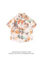 Summer tide brand graffiti flower short-sleeved shirt men and women retro loose Hawaiian all-match flower shirt 【BYUE】