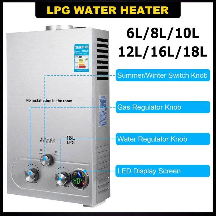 🔥 6L/8L/10L/12L/16L/18L LPG Water Heater Propane Gas Tankless Stainless ...