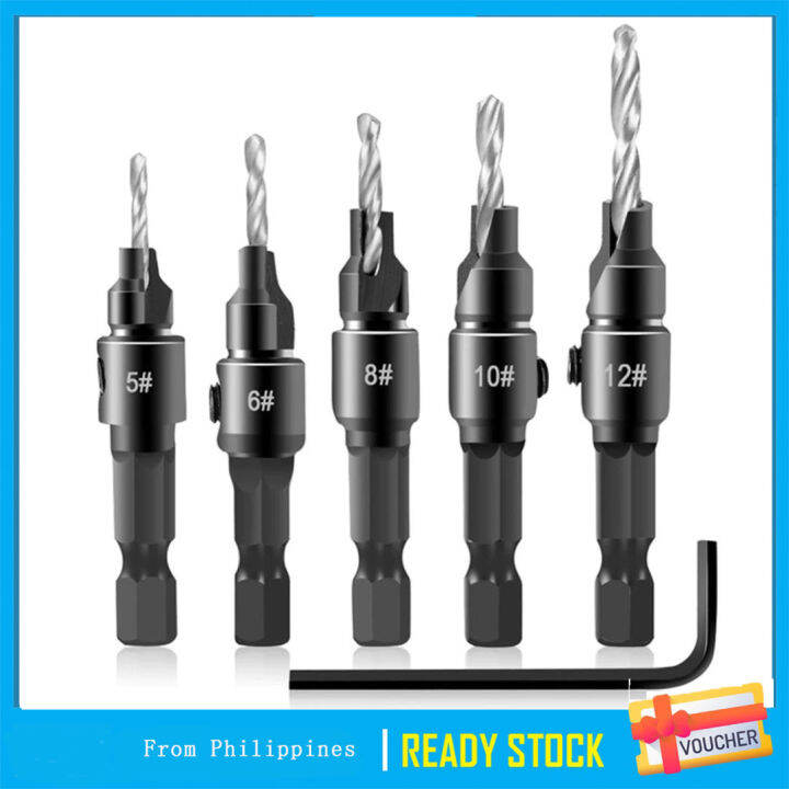 5pcs Countersink Drill Woodworking Drill Bit Set Drilling Pilot Holes ...