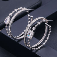 janeklly trendy Geometric bambo Hoop Earrings For Women Accessories Full Cubic Zirconia Earrings Jewelry pendientes mujer moda