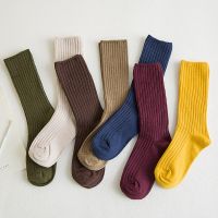 【Sock shop】ผู้หญิงผ้าฝ้ายหลอดหลวมถุงเท้าสีทึบฤดูใบไม้ร่วงฤดูหนาวถักลายระบายอากาศสบายๆเกาหลีญี่ปุ่นนักเรียนสาวถุงเท้า